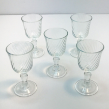 Cordial Stem Glasses Set of 5 Made in France Vintage Clear Decorative Swirl - £11.62 GBP