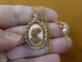 CA30-56 RARE African American LADY pink + brown CAMEO brass Pendant neck... - $354.58 MXN