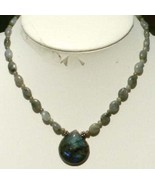 Labradorite Beads and Teardrop Shaped Labradorite Pendant in Drop Necklace - $75.22 CAD