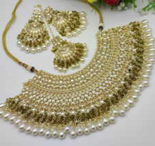 Indian Gold Plated Bollywood Style Kundan Choker Necklace Sea Green Jewelry Set - £66.77 GBP