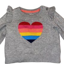 Baby Gap Gray Knit Sweater With Rainbow Heart &amp; Ruffle Shoulders 6-12 Mo... - $14.74 CAD