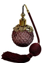 Purple-Red Coloured Perfume Bottle With Burgundy (Wine) Bulb Sprayer Mounting - £35.09 GBP