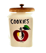 Vintage Cookie Jar Apple Design Wooden Lid - $33.65