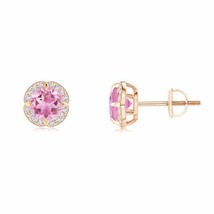 ANGARA Natural Pink Tourmaline Round Stud Earrings for Women in 14K Gold (5MM) - £589.20 GBP