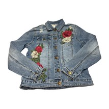 Masseys Trucker Jacket Women&#39;s 4 Blue Floral Denim Cotton Stretch Embroi... - £53.73 GBP