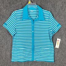 Allison Daley Button Up Top Women&#39;s Petite Large Striped Short Sleeve Bl... - $10.45