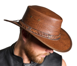 Cowboy Hat 100% Genuine Leather Fold able Western Wear Hat for Unisex Ad... - $44.27+