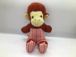 Vintage Monkey Plush Stuffed Animal Red Stripe Overalls Made in Haiti 15 in - $273.62 MXN