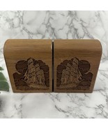 Lasercraft Vintage Walnut Wood Bookends Laser Cut Ships Arched Curved - $44.54