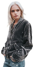 Free People Ruched Plush Velvet Bomber Jacket Small 4 6 Gray Draped Zip ... - £65.92 GBP