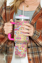 Rose Red Geometric Print Stainless Steel Large Vacuum Cup 40oz - $517.04 MXN