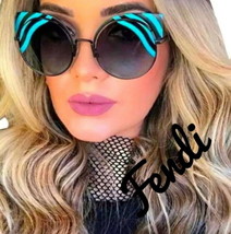 $695 Fendi Cutout Cat Eye Sunglasses Blue + Black Bold Stripes Italy Cas... - $187.11