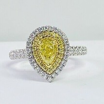 GIA Certified 1.22 Ct Pear Natural Fancy Yellow Diamond Ring 18k White Gold - £3,322.93 GBP
