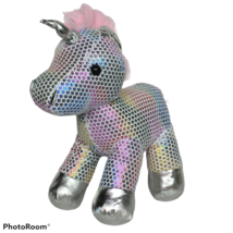 Sequin Print Unicorn Plush Multicolor Metallic Stuffed Animal 13&quot; - £21.36 GBP