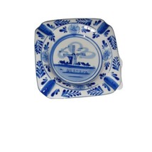 Vintage Square Ceramic Delft Blue Holland Hand Painted Ash Tray Windmill... - $11.55