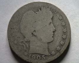 1905 BARBER QUARTER DOLLAR ABOUT GOOD AG NICE ORIGINAL COIN BOBS COINS F... - $10.00