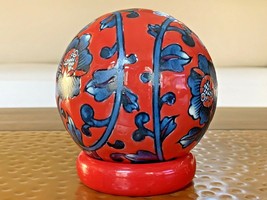 Vintage Ceramic Ornate Floral Decorative Ball Orb Sphere Marble w/Stand Old Vtg - £32.84 GBP