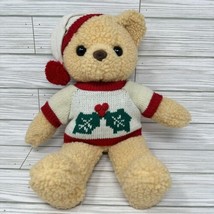 TB Trading Christmas Bear Plush Curly Fur Holly Berry Sweater Beige 14 Inch - £17.89 GBP