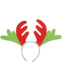 2  pack 17&quot; Green &amp; Red Fuzzy Reindeer Antler Headband christmas xmas winter dee - £7.58 GBP