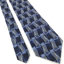 PRONTO UOMO Men&#39;s 100% Silk Neck Tie 56&quot; Long 4&quot; Blue Geometric Pattern - £10.26 GBP