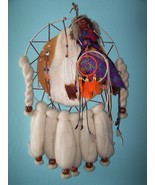 Dream Catcher Diameter 19 x 31 Long Wool, Feather, Fur and male Indian face - £117.71 GBP
