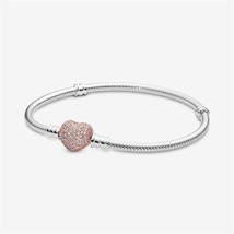 Zirconia Heart Charms 1:1 Pan 925 Sterling Silver Bracelets For Women Girls Snak - £53.98 GBP
