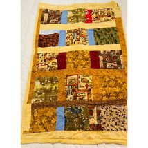 Baby Crib Brown Knit Satin Trim Square Patchwork Pattern Quilt Blanket - $16.07