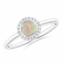ANGARA Bezel-Set Round Opal Ring with Beaded Halo for Women in 14K Solid Gold - £461.13 GBP