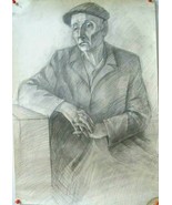 Vintage Original Signed Graphic Drawing. &quot;Old Man with the Hat&quot; 1960s - £30.29 GBP