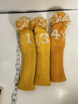 Knit Golf Club Head Covers Yellow Pom Pom, 1, 3 4 Head Covers Pom Pom Cl... - $13.09