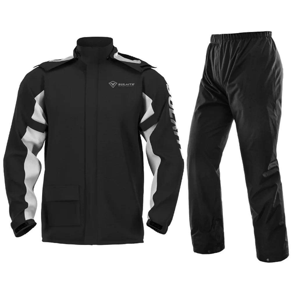SULAITE Motorcycle Raincoat Suit Waterproof Raincoat+Rain Pants Reflective Strip - £281.02 GBP