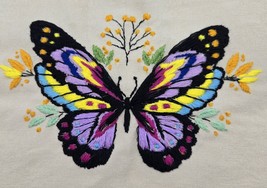 Vintage Embroidered Butterfly Floral Design 10.5x11 Handmade Fabric Text... - $402.63 MXN