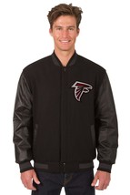 NFL Atlanta Falcons Wool Leather Reversible Jacket Front Embroidered Patch Black - £176.93 GBP