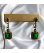 Art Deco Style Faux Emerald Drop Earrings Emerald Cut &amp; Marquise Cut 925... - $206.02 MXN