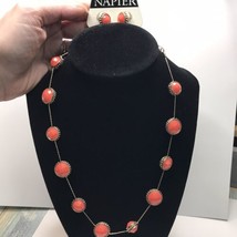 Vintage Napier Necklace and Post Earrings Orange/Coral Faceted Gold Tone... - $17.75