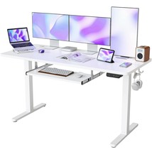 63-Inch Large Height Adjustable Electric Standing Desk With Keyboard Tray, 63 X  - £334.20 GBP