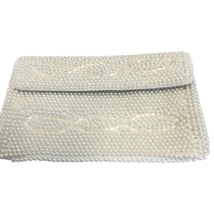 Hand Bag Ivory White Seed Beads Sequined Evening Bag Clutch Bag Vintage - £19.41 GBP