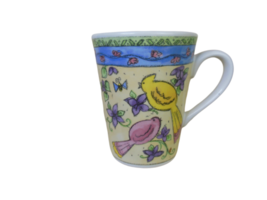 Vintage Birds and Bees Mug Yellow  and Pink Birds  Sango 4.5&quot; - £10.06 GBP