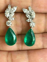 3Ct Simulated Green Emerald 14K White Gold Plated Silver Drop/Dangle Earrings - £98.07 GBP