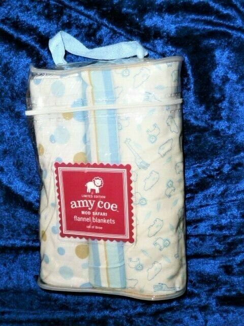Amy Coe Baby Boy Cotton Flannel Receiving Swaddle Blankets Blue Tan Mod Safari - $49.49
