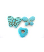 3 Aqua Blue Dyed Magnesite Howlite Focal Bead Pendants Butterflies Heart... - £6.96 GBP