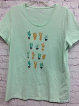 Kim Rogers Womens Stretch Green Southwestern Cactus Short Sleeve Pullover Top M - $2.96