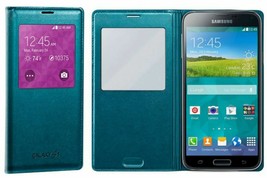 NEW ORIGINAL Samsung Galaxy S5 Green S-View Flip Cover Phone Case folio slim OEM - £5.06 GBP