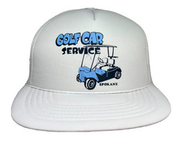 Vintage Golf Car Service Hat Cap Snap Back White Mesh Cart Logo Spokane WA Rope - £14.03 GBP