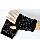 Black Arm Warmers Hand Knitted of Super Soft Baby Merino Wool - Beaded W... - $32.00