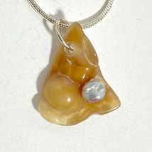 Tampa Bay Fossil Coral Agate Triangle &amp; Freeform Pearl Pendant Silver Necklace - £39.09 GBP