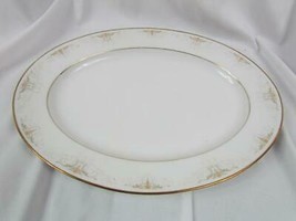 Noritake Glendola 13&quot; Oval Serving Platter Gray/Gold/White Scroll HARD TO FIND - £11.45 GBP
