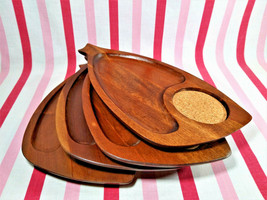 Fabulous Mid Century 4pc Teak FISH Cocktail &amp; Snack Serving Party Trays - £30.36 GBP