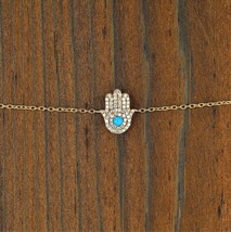 0.15CT Created Blue Turquoise Hamsa Adjustable Bracelet in 14K Rose Gold Over - £68.33 GBP