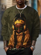 Men&#39;s Hip Hop Black Girl DJ Art Painting Print Casual Sweatshirt - $28.00